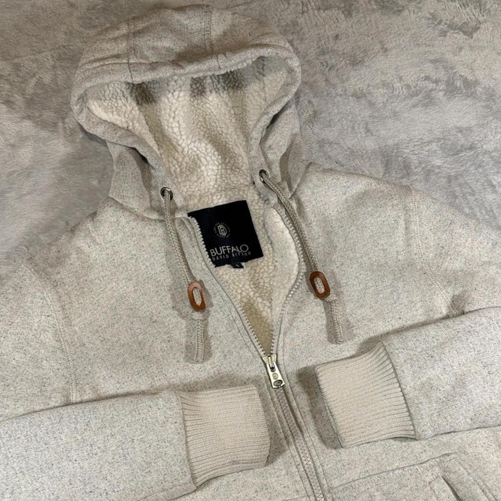 Y2K Vintage Buffalo David Bitton Sherpa‎ Hoodie | Light Gray | Medium